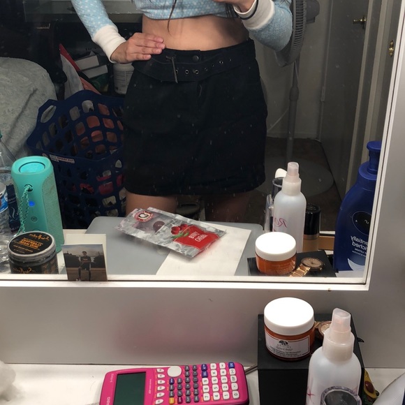 Black Buckle Detail Denim Mini Skirt - Picture 2 of 6